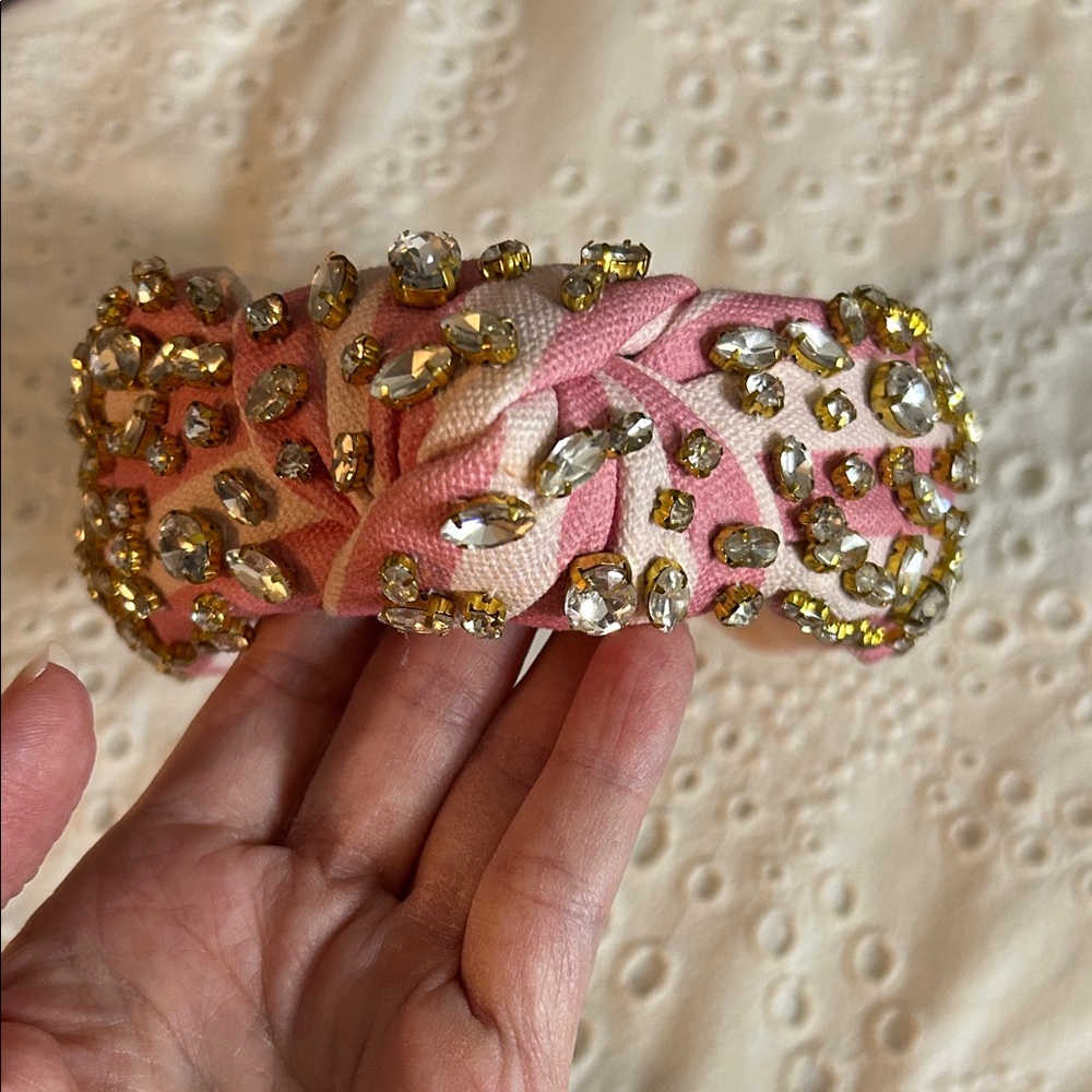 La Bella Crystal Embellished Pink and White Headband